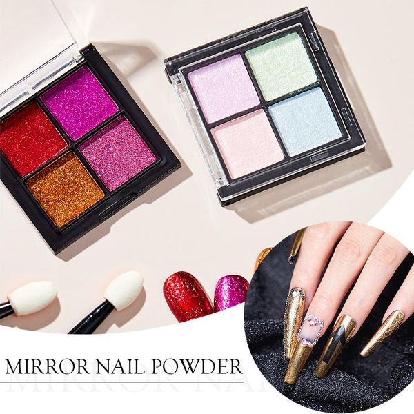 

nail glitter four lily mixed 4 colors mirror powder dust for metal effect chrome solid pigment art decoration, Silver;gold