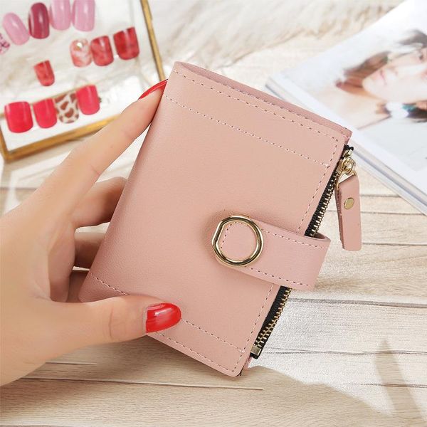 

wallets 2021 wallet ladies fresh korean short pu solid color cute clutch bag women, Red;black