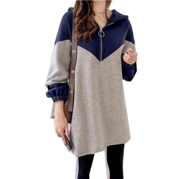

women's hoodies & sweatshirts casual fashion patchwork sweatshirt women 2021 long sleeve zip pullovers mid female outwear plus size, Black