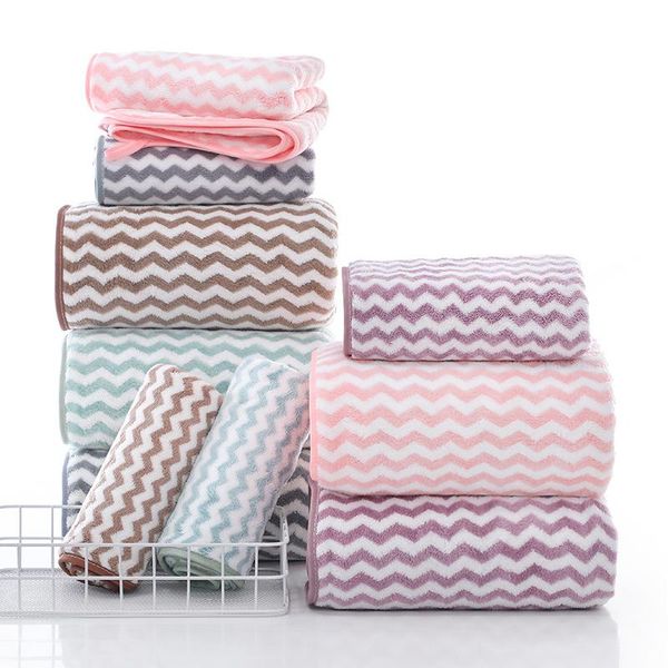 

towel 1/2/3/5pcs/set coral velvet hand bath beach wave striped towels bathroom set
