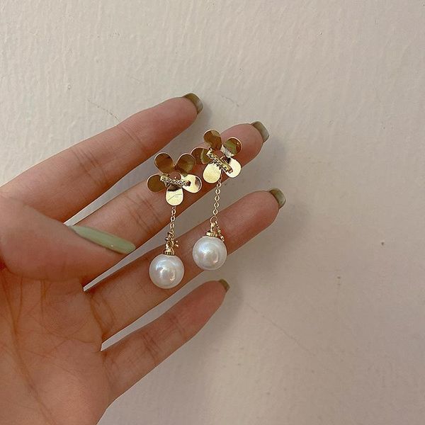 

dangle & chandelier origin summer long tassel imitation pearl earrings for women ladies alloy flower earring delicate accessories, Silver