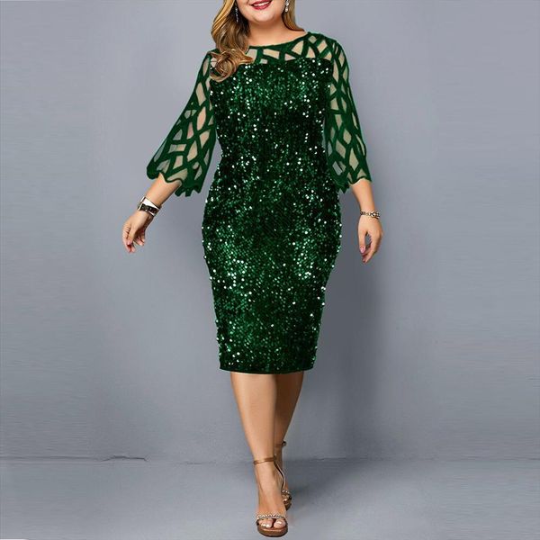 

party plus size summer womens dresses elegant sequin green bodycon evening wedding outfits 4xl 5xl, Black;gray