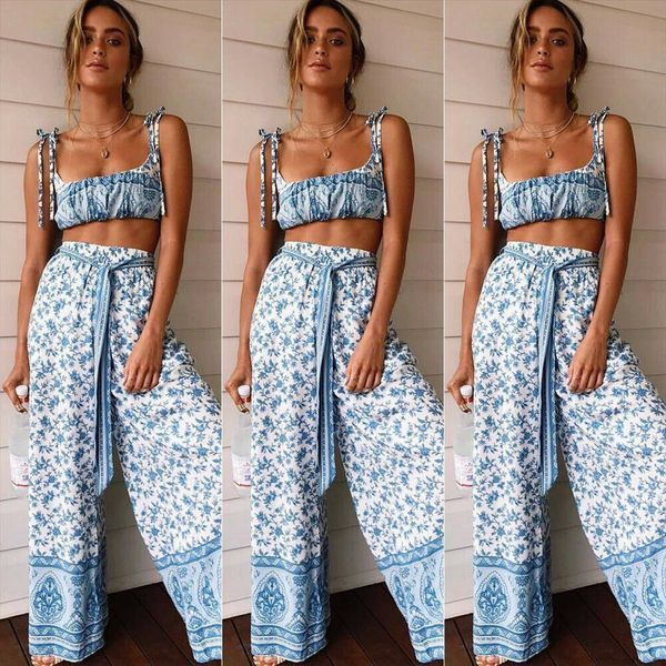 

frauen boho sleeveless beachwear womenpant playsuit bodycon partyhose floral jumpsuit set fashion casuallong pants romper, White