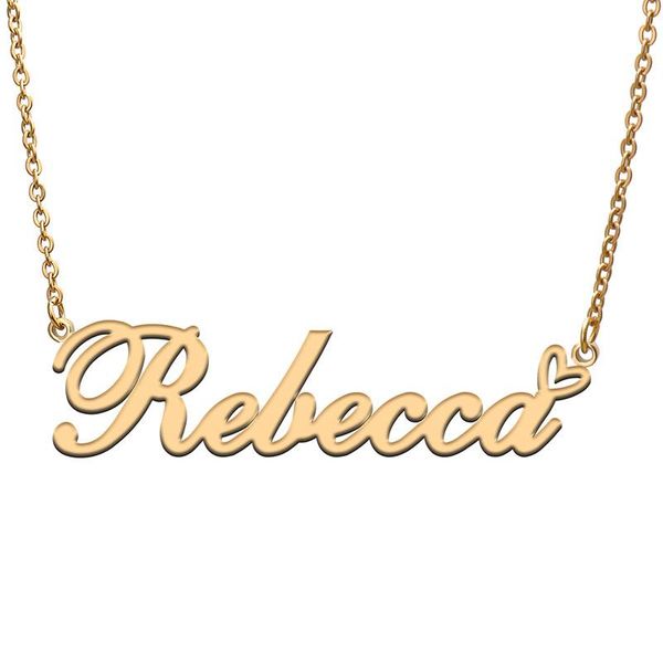 

pendant necklaces love heart rebecca name necklace for women stainless steel gold & silver nameplate femme mother child girls gift