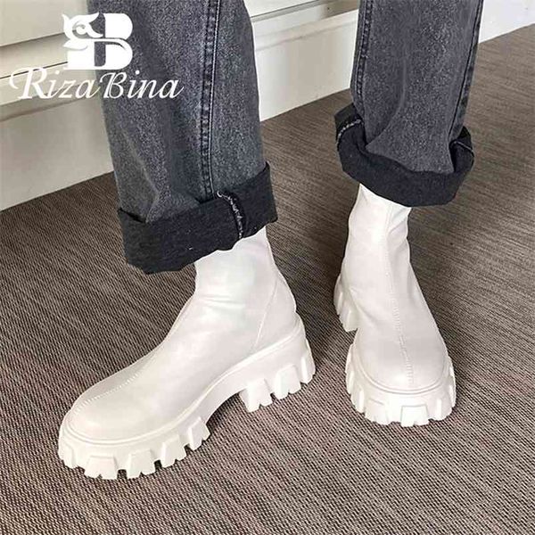 

rizabina size 34-41 women ankle boots 2022 platform leather winter shoes woman warm fur high heels short boots footwear 210914, Black