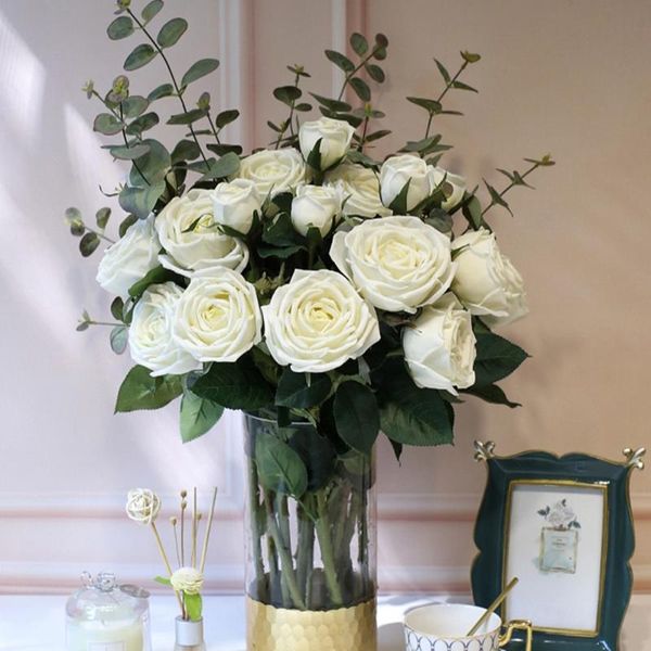 

decorative flowers & wreaths 25 bouquet artificial rose camellia silk fake flower eternal simulate for diy home garden wedding decoration
