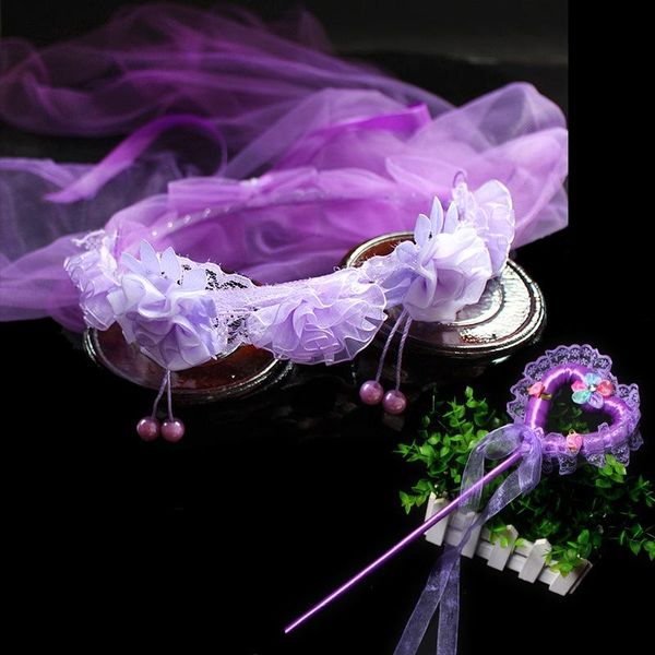 

hair accessories 10pcs girl children headband veil wreath tulle flower fairy stick set holiday christmas birthday party wedding decoration, Slivery;white