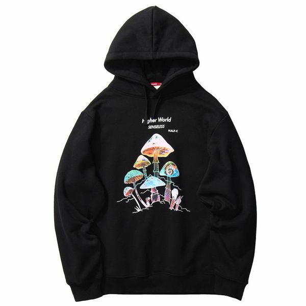 

men's hoodies & sweatshirts 2021 men streetwear rainbow mushroom hoodie sweatshirt autumn winter harajuku pullover cotton hooded, Black