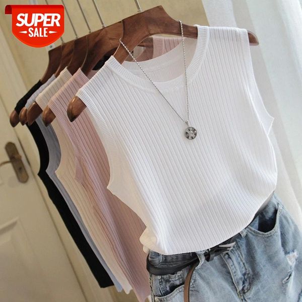 

knitted vests women o-neck solid tank fashion female sleeveless casual thin 2019 summer knit woman shirt gilet femme #mt8w, White
