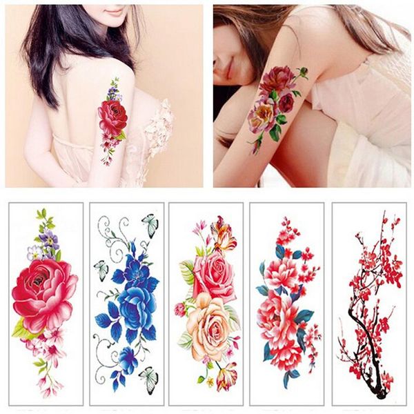 

temporary tattoos 1pc make up rose flowers stickers arm shoulder fake waterproof flash tattoo for cool guy