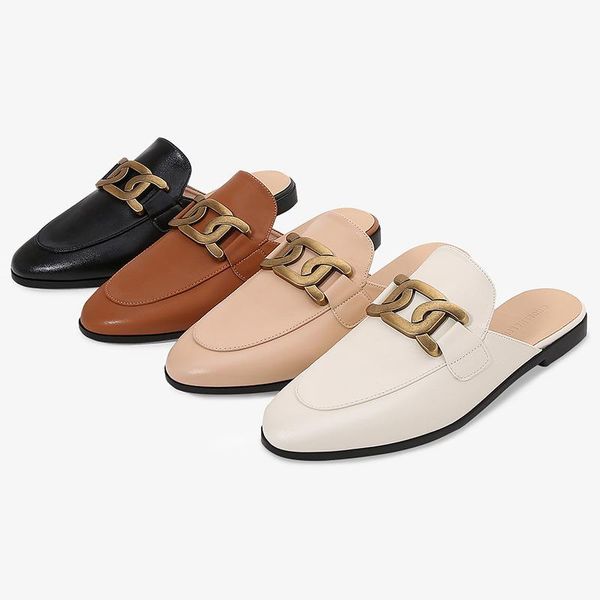 

slippers casual cover toe rivet mules for women 2021 loafers low flat shoes female slides luxury floral metal decoration hoof he, Black