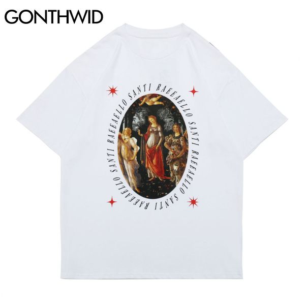 

gonthwid tees shirts casual hip hop men summer painting print short sleeve t-shirts cotton loose streetwear harajuku tshirt c0315, White;black