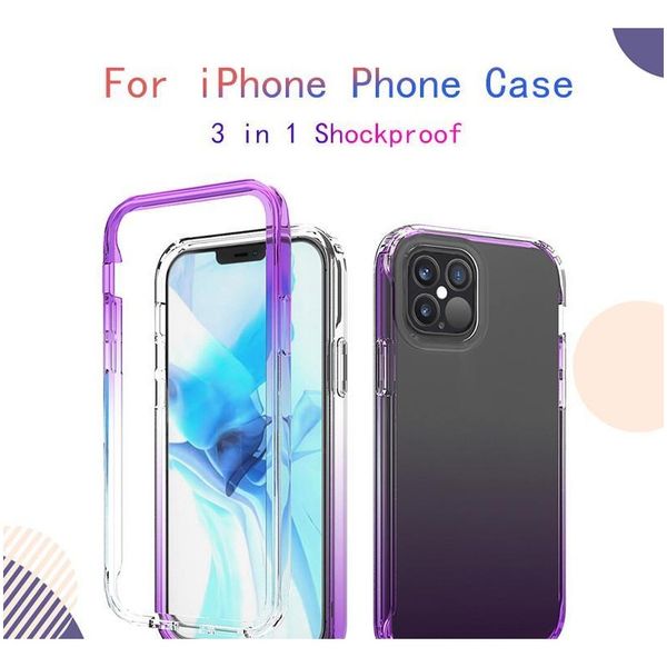 

for iphone 12 pro max gradient border phone case 3 in 1 soft tpu anti-fall shockproof protective cover for iphone xs 11 8 7hewl sjznu