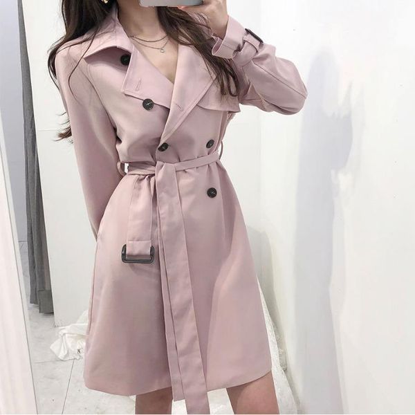 

women's trench coats 2021 autumn winter sashes lace up jackets outerwear england style solid cardigan office lady gd126, Tan;black
