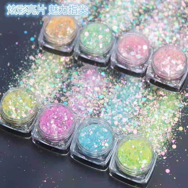 

nail glitter 1 bag holographic powder mix shape clear sparkle art decorations flakes sequins summer neon color chuncky opal, Silver;gold