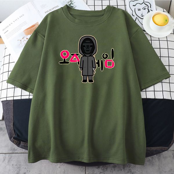 

korean tv squid game print woman tshirt retro summer crew neck clothing loose simplicity aesthetic crew neck womans t-shirts, White