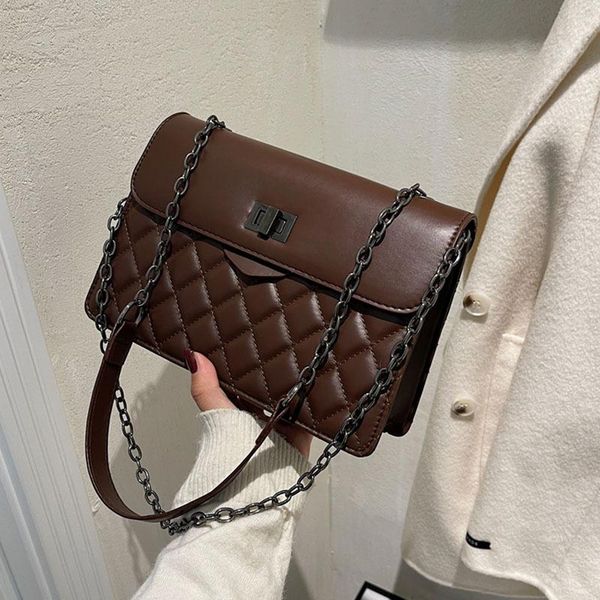 

evening bags fashion chain shoulder for woman rhomboid embroidery thread solid color pu leather crossbody bag casual messenger