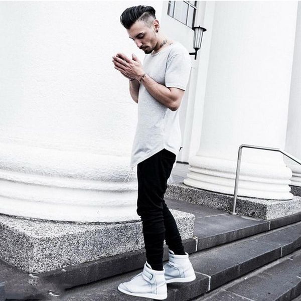 

men's t-shirts cotton streetwear hip hop fashion extended long line t shirt cool punk swag harajuku rock homme tshirt tx145 r, White;black