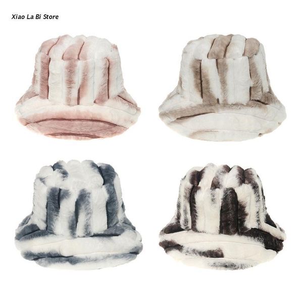 

wide brim hats xxfd vintage plush hat soft faux fur fisherman striped warm daily wearing, Blue;gray