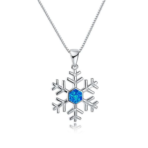 

cute snowflake white blue opal pendant necklaces for women vintage fashion rose gold/silver color necklace female christmas gift