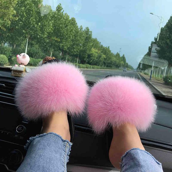 

brand fur slippers natural color women fur slides luxury brand fur slippers, Black