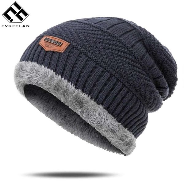 

men's cotton thicken winter warm beanies hat for men fashion knitted hats bonnet, Blue;gray