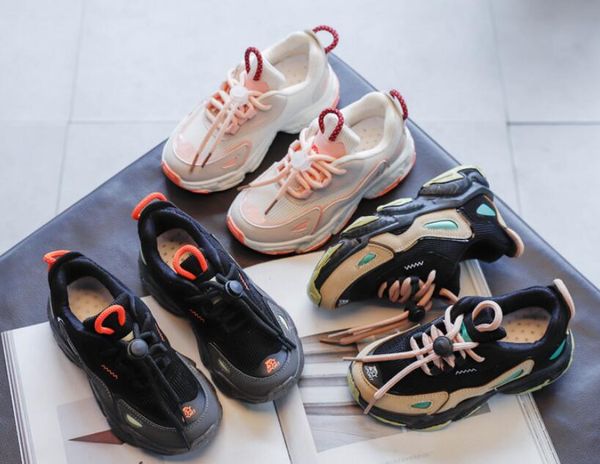 

athletic & outdoor 2021 children sports shoes boys girls spring damping casual toddler slip patchwork breathable sneakers kids, Black