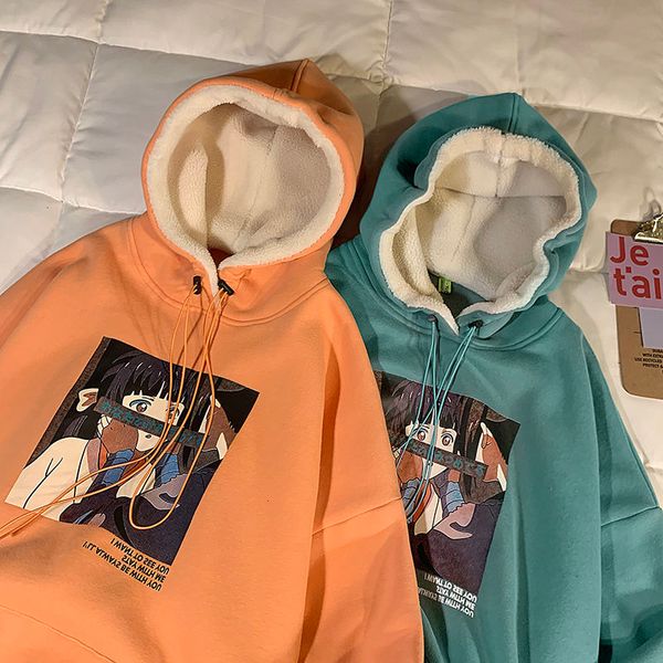 

2021 new winter men's thicken plush coats loose 3d print hoodies cotton casual pullover oversized streetwear hip hop sweatshirts q13m, Black