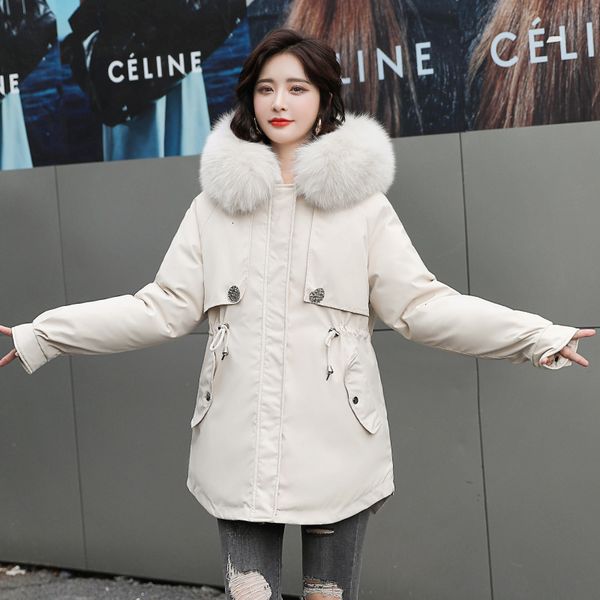 

2021 new winter solid jackets women casual thick hooded fur ladies coats plus size warm female parkas with pockets for outwear n65o, Black