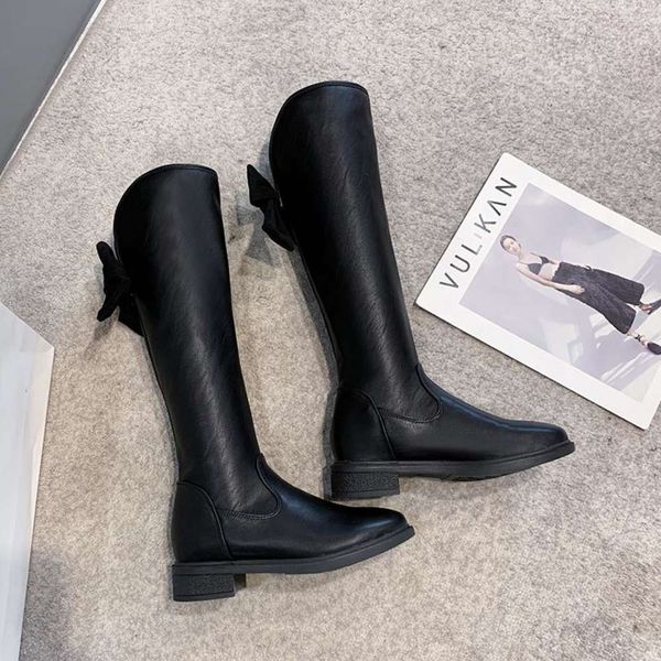 

children's 2020 new flat bottomed leather middle elastic high knee length boots, knights boots, White;red