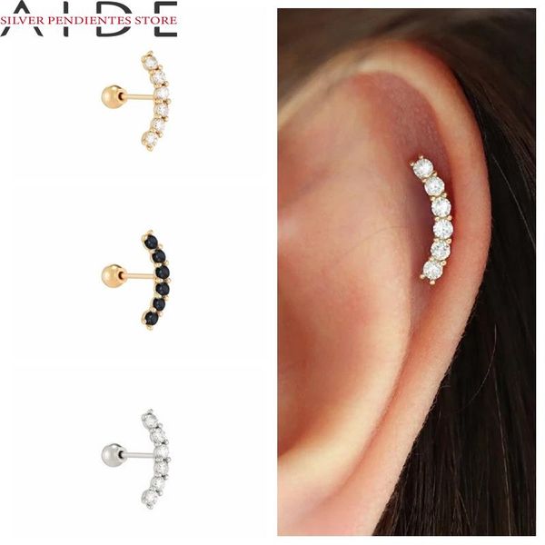 

aide 1pcs small black stud earrings for women 925 sterling silver single row diamond thread pierced earrings wedding jewelry, Golden;silver