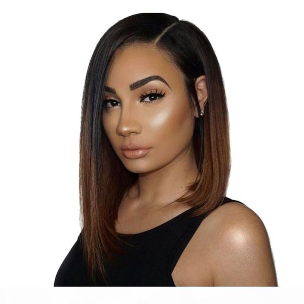 

full lace human hair wigs brazilian short human hair ombre color 1b 4# straight lace front human hair wigs, Black;brown