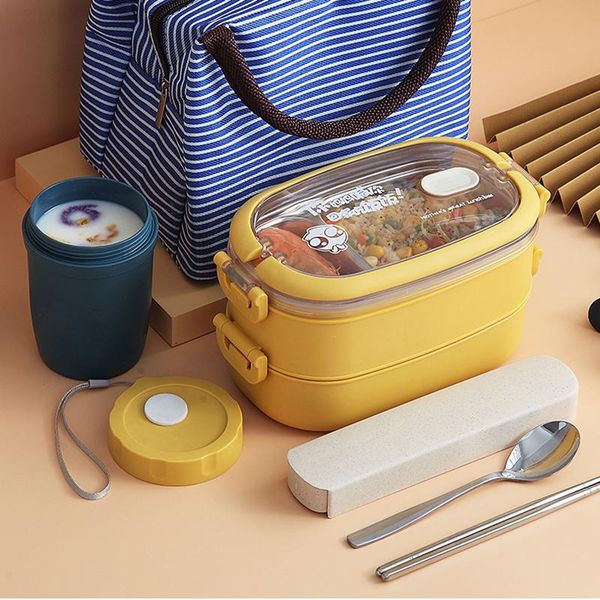 

304 stainless steel lunch box cover han edition lovely women workers large capacity points, three double boxes container