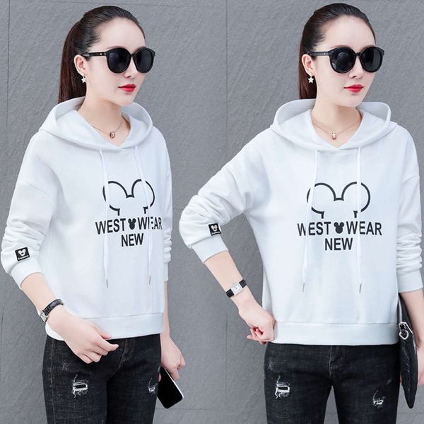 

hooded casual sweater women's autumn korean loose letter slim fashion age reducing long sleeved top, Black