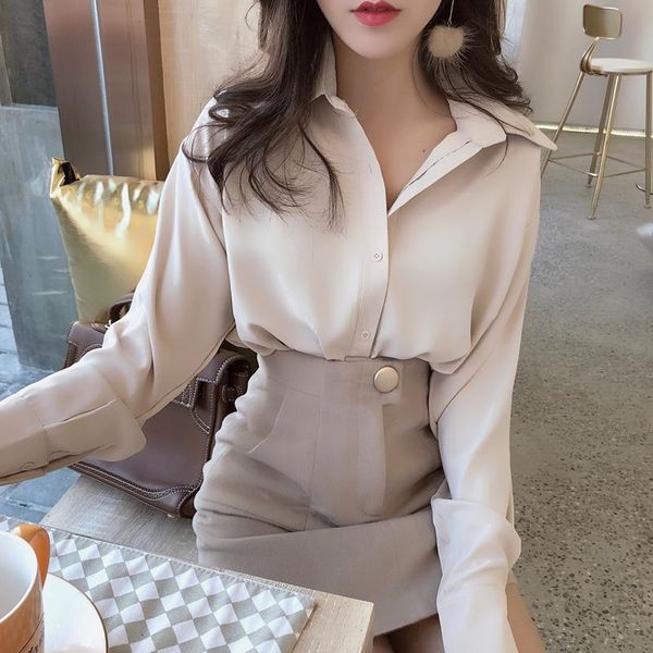 

women's blouses & shirts 2021 women solid color brief fashion ol blouse all-match loose shirt female summer blusa chemise, White