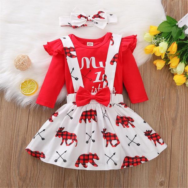 

clothing sets 3pcs 0-18 months toddler christmas outfits letters long sleeves romper + suspenders skirt hairband for baby girls tracksuit, White