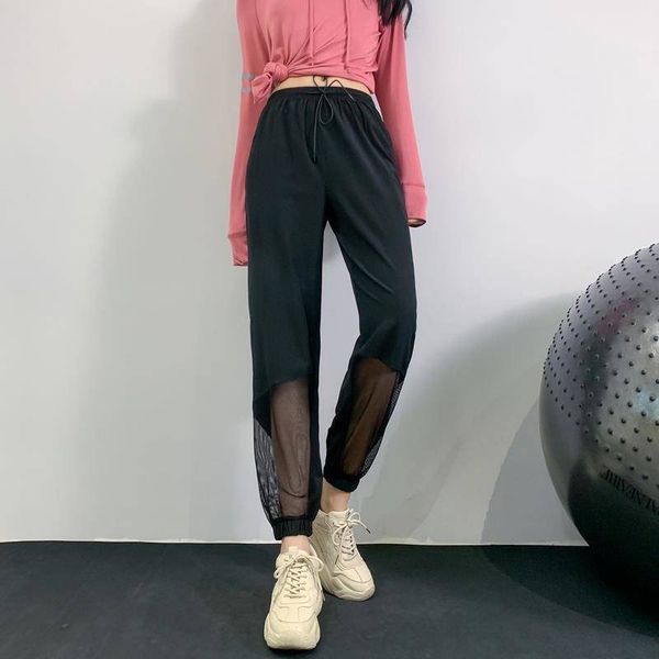 

women's jogging transparent knitted chiffon pants, casual high-waisted, streetwear plus size 4xl 84 8zxh, Black;white