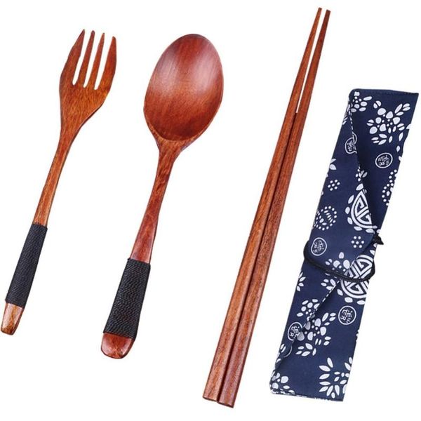 

flatware sets japanese portable wooden set (binding wire, fork, spoon, chopsticks included)