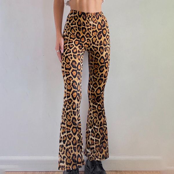 

women's pants & capris bell bottoms stylish leopard print elastic high waist skinny flare 2021 streetwear, Black;white