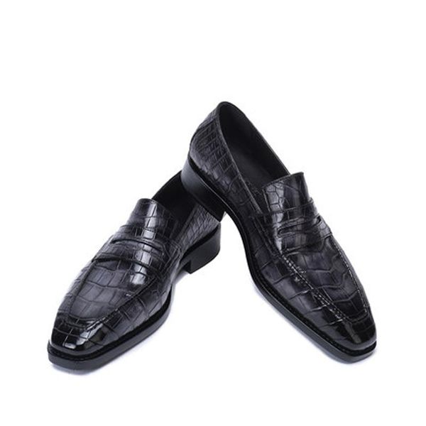 

dress shoes weitasi style crocodile leather men formal leisure business pure manual, Black