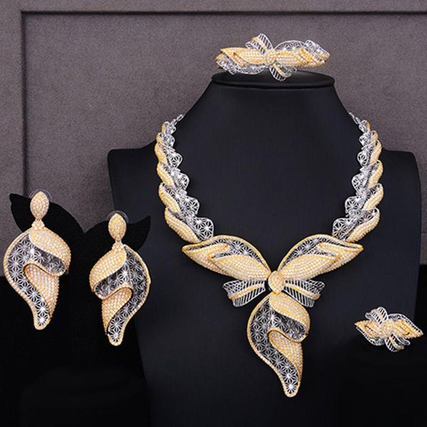 

earrings & necklace kellybola women wedding jewelry sets luxury bowknot flowers cubic zirconia choker earring dubai jewellery, Silver