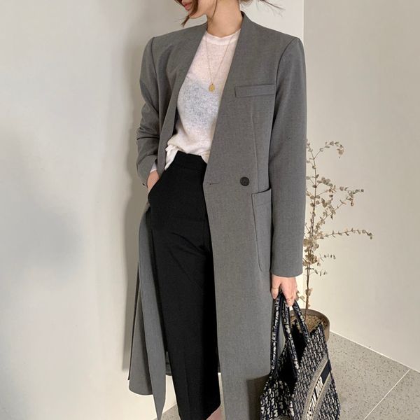

women's suits & blazers [ewq] korea chic casual trend women v-neck single-breasted fashion minimalist long-sleeved blazer autumn 16e244, White;black