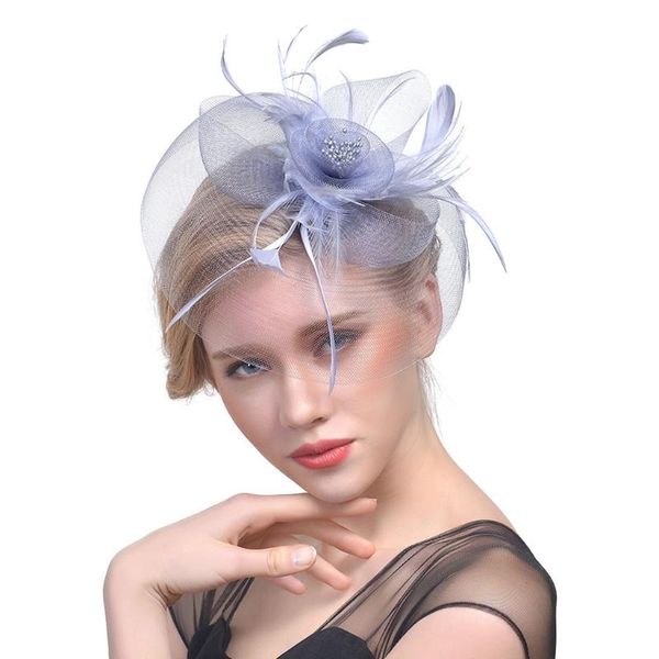 

hair clips & barrettes lady women fascinator mesh flower clip feather hat wedding party bridal, Golden;silver