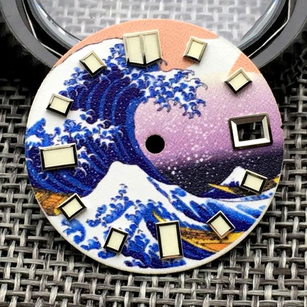 

repair tools & kits 28.5mm nh35 watch dial green luminous kanagawa surfing wacth for movement wave modified no s logo