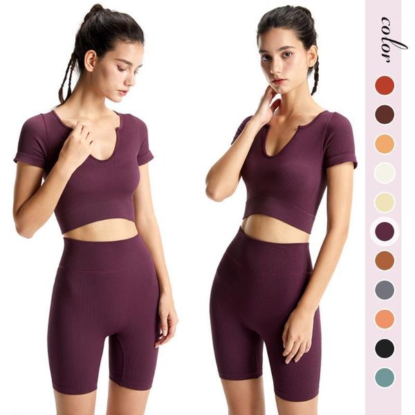 

yoga outfit jalivanfit 2 pcs stripe seamless set women tracksuit gym clothing v-collar sports bra shorts workout sportwear