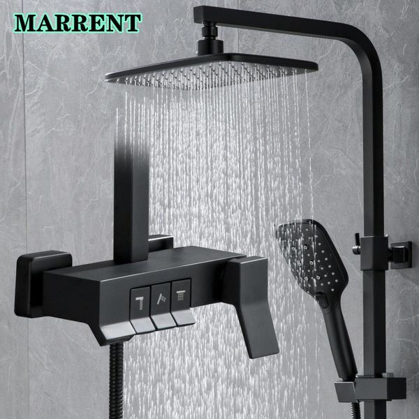 

bathroom shower sets mablack and cold system piano press button big rainfall head copper faucet mixer