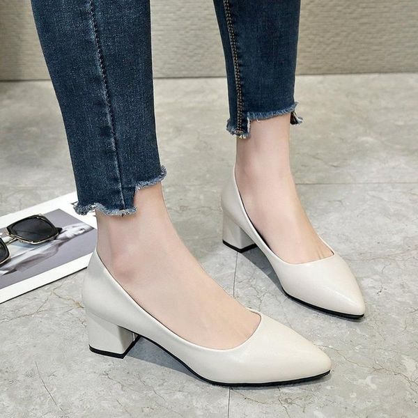 

dress shoes zapatos de mujer women's high heels bride party mid heel pointed toe shallow mouth women size 35-41, Black