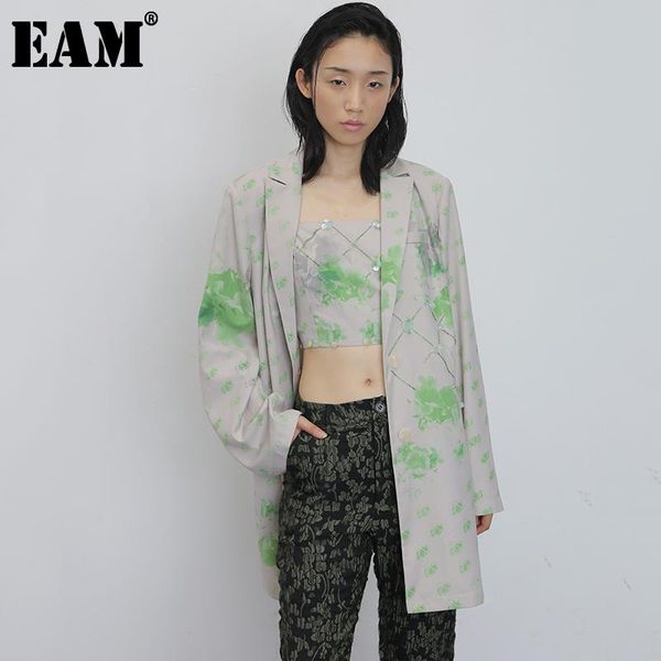 

women's suits & blazers [eam] women nailed pattern printed big size blazer lapel long sleeve loose fit jacket fashion spring autumn 202, White;black