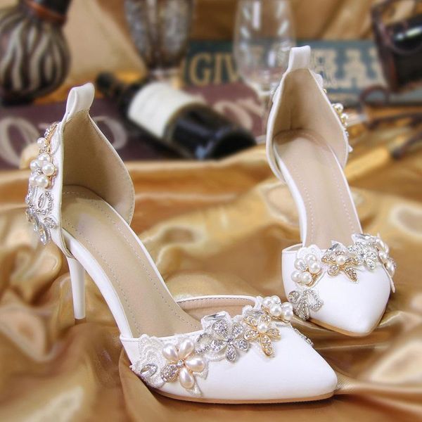 

dress shoes summer crystal pointed word with stilettos and large size white bridal wedding banquet daily pearl women's sandals, Black