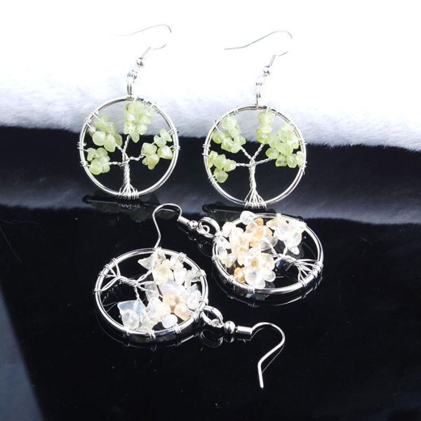 

dangle & chandelier wojiaer tree of life ear drop earrings for women round shape natural stone chip beads reiki healing jewelry pbr800, Silver